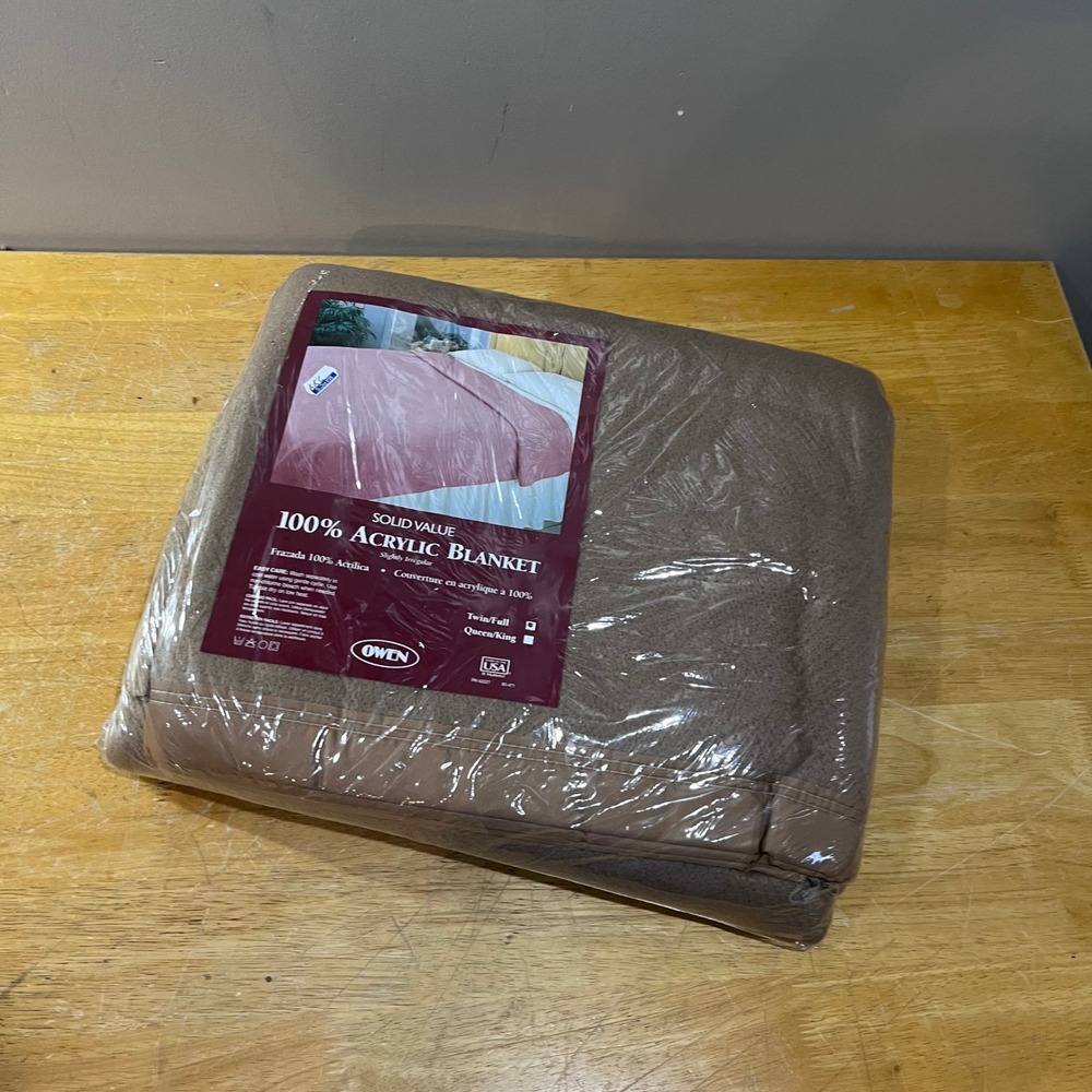 Vtg Owen Solid Value‎ Brown Acrylic Blanket Twin Full USA Made MCM Retro Cozy